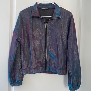 Shein Holographic Zip Up Metallic Crop Jacket